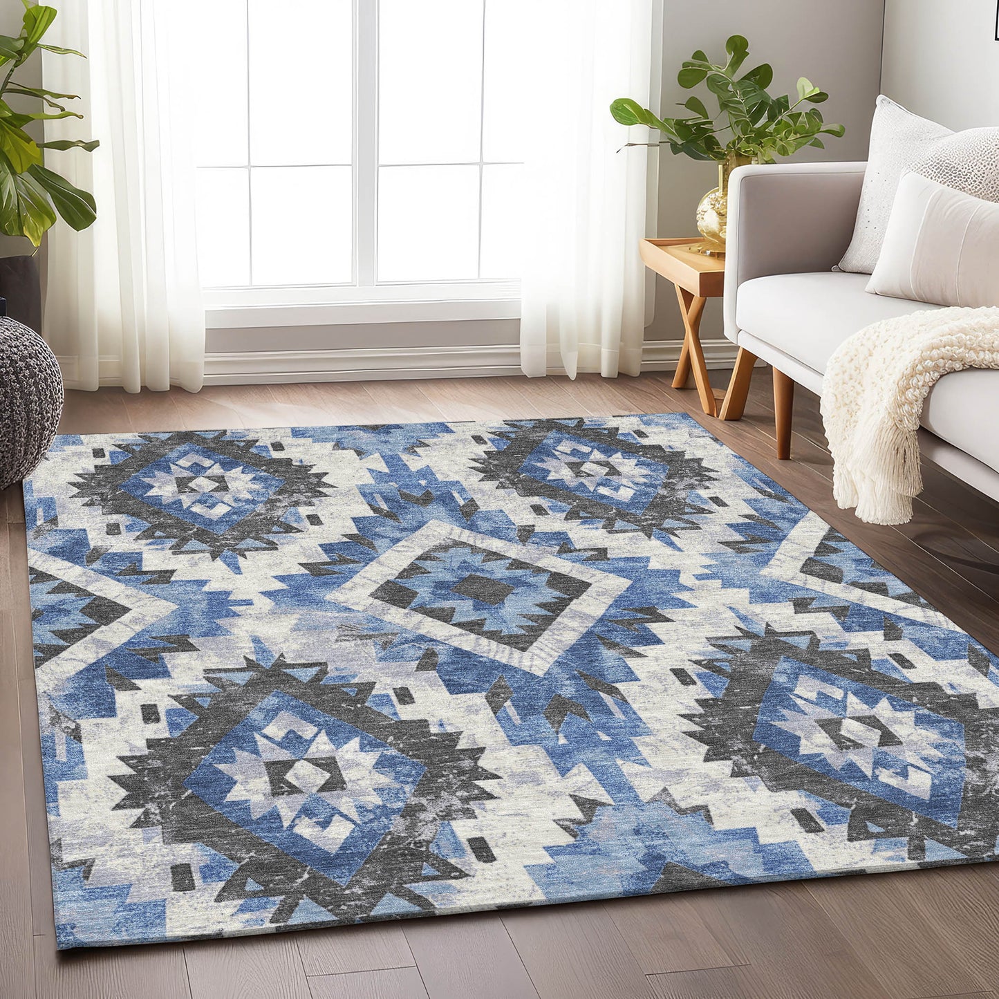 Addison Rugs Chantille ACN1878BU 8 x 10 (ft) Loomed Polyester Blue Rectangular Indoor/Outdoor Geometric Machine washable Pet Friendly Area rug