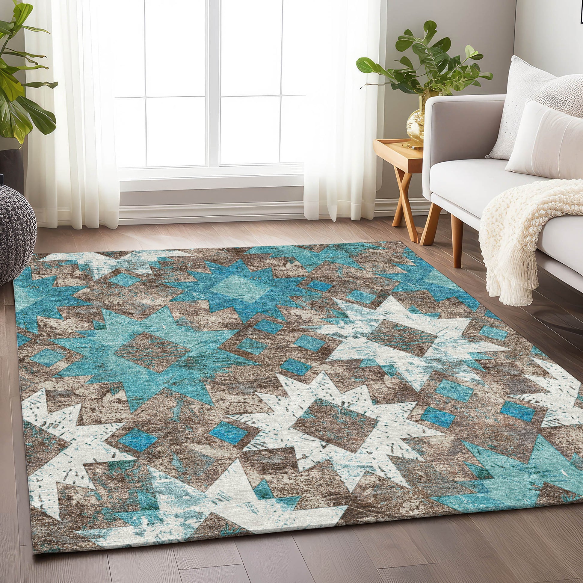 Addison Rugs Chantille ACN1879TE 8 x 10 (ft) Loomed Polyester Teal Rectangular Indoor/Outdoor Geometric Machine washable Pet Friendly Area rug