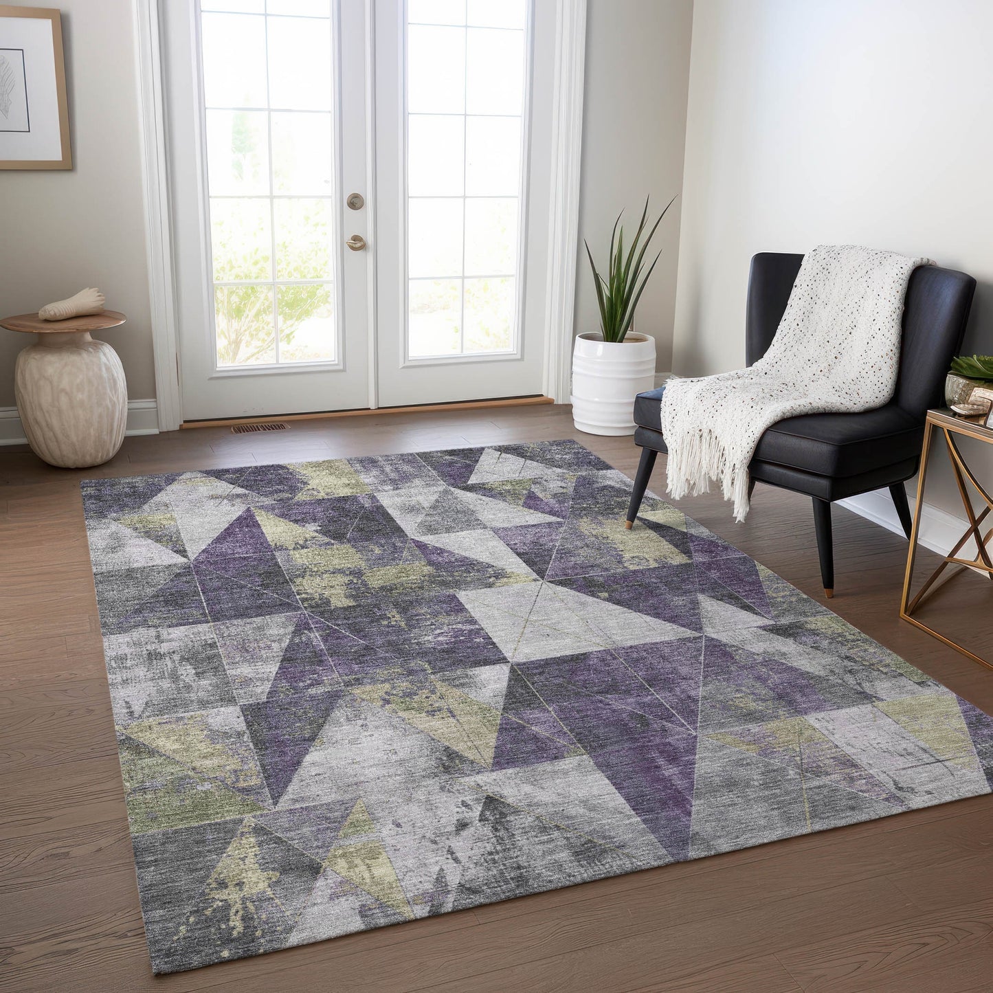 Addison Rugs Chantille ACN1888PP 9 x 12 (ft) Loomed Polyester Purple Rectangular Indoor/Outdoor Geometric Machine washable Pet Friendly Area rug