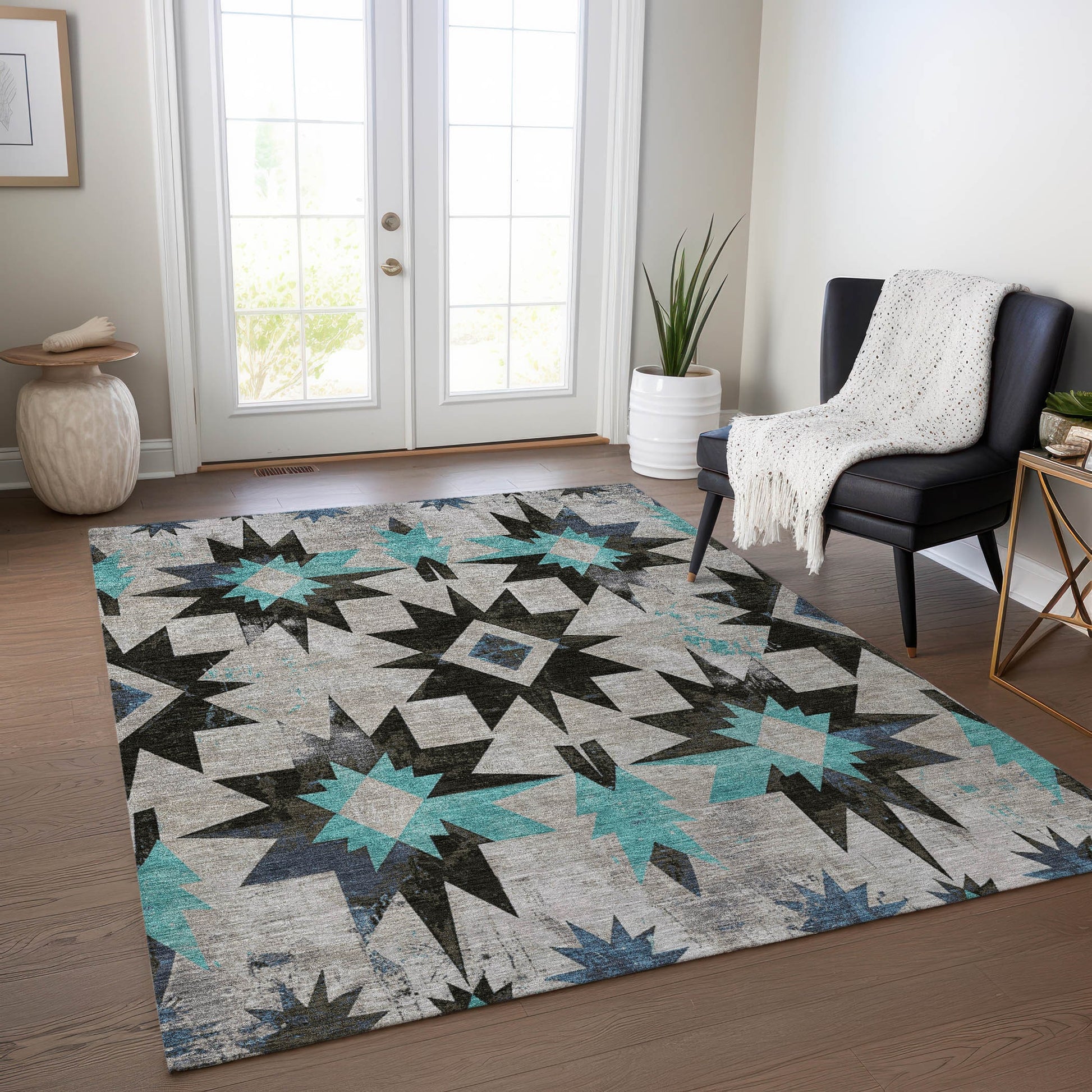Addison Rugs Chantille ACN1893BK 8 x 10 (ft) Loomed Polyester Black Rectangular Indoor/Outdoor Geometric Machine washable Pet Friendly Area rug