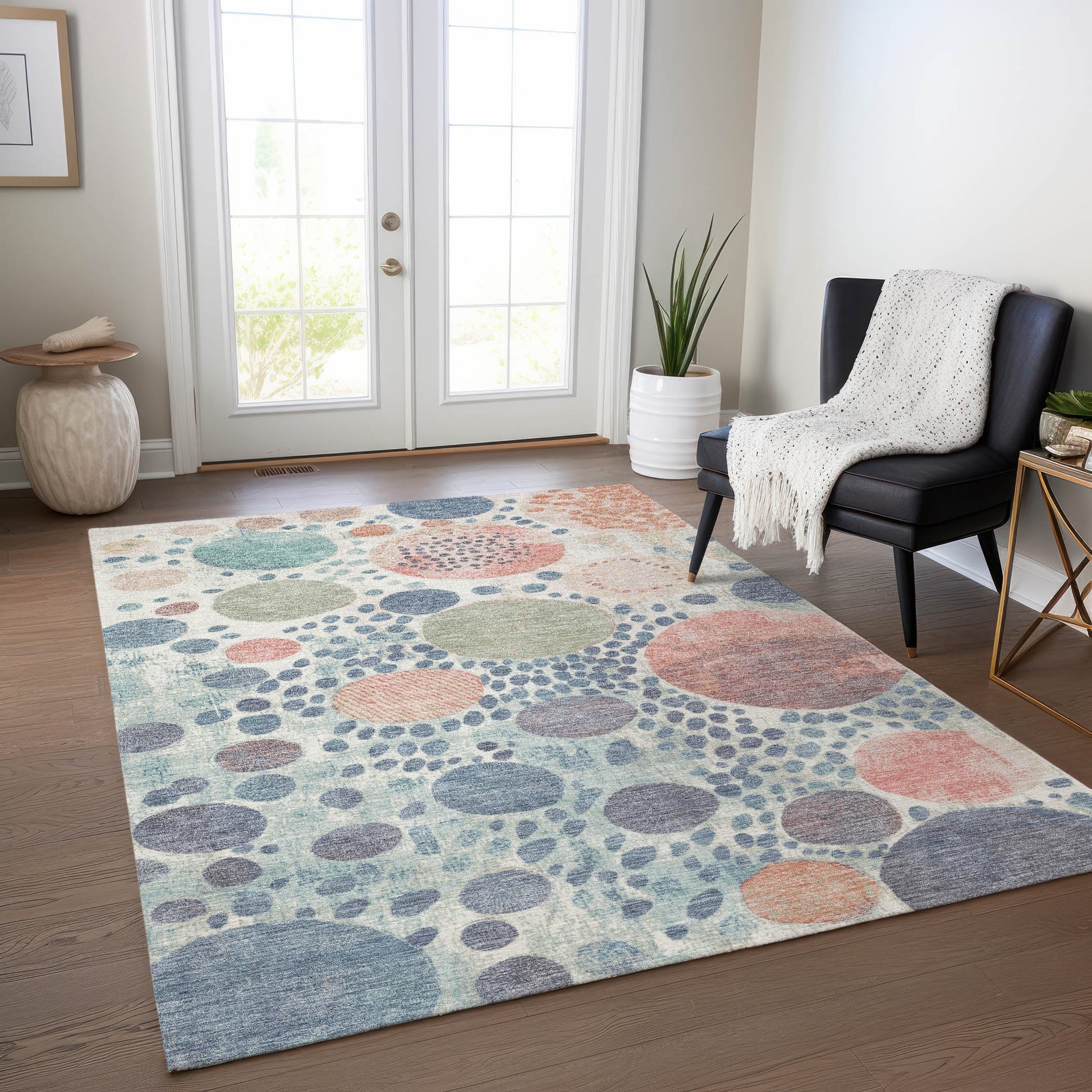 Addison Rugs Chantille ACN1895DN 8 x 10 (ft) Loomed Polyester Denim Rectangular Indoor/Outdoor Geometric Machine washable Pet Friendly Area rug