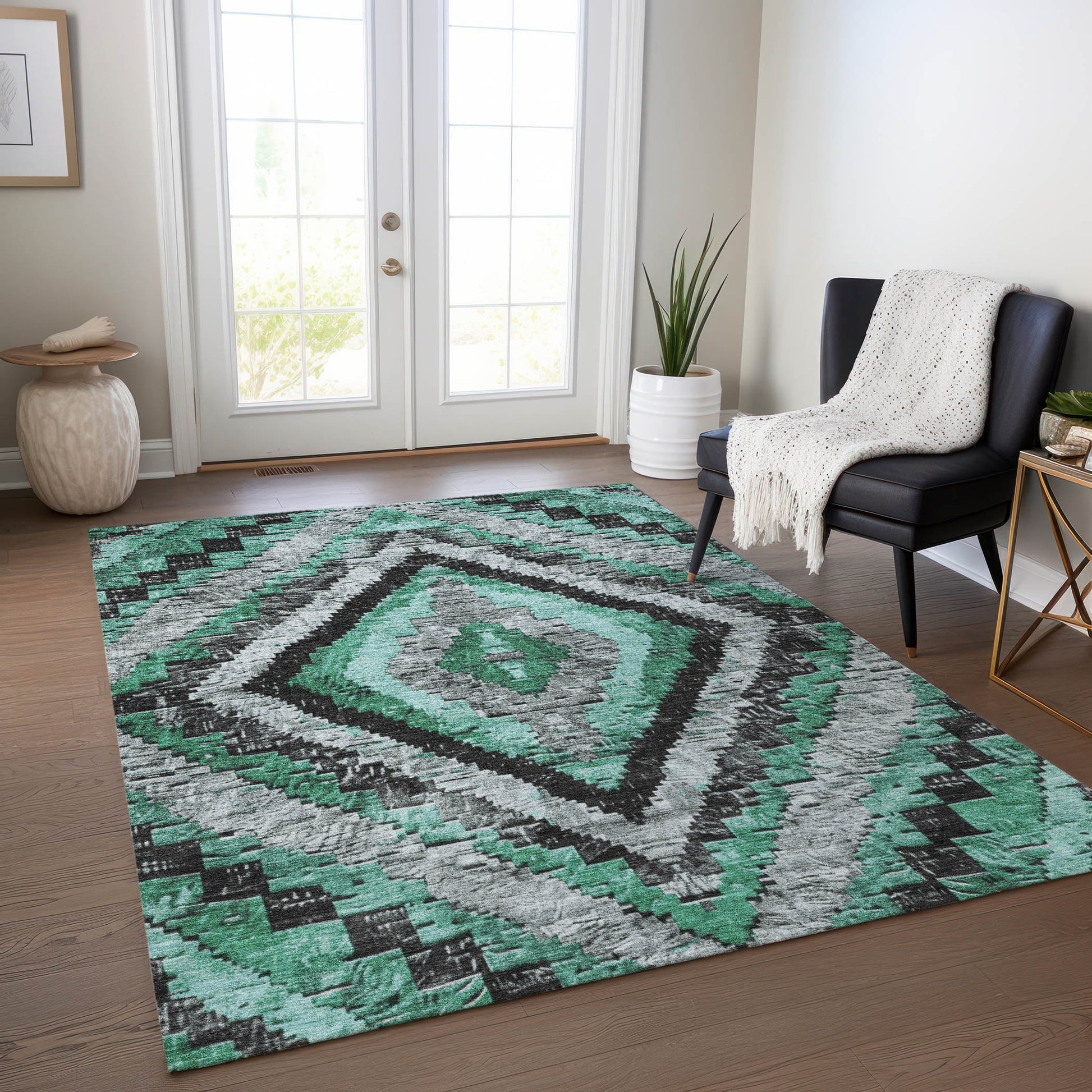 Addison Rugs Chantille ACN1890SF 9 x 12 (ft) Loomed Polyester Seafoam Rectangular Indoor/Outdoor Geometric Machine washable Pet Friendly Area rug