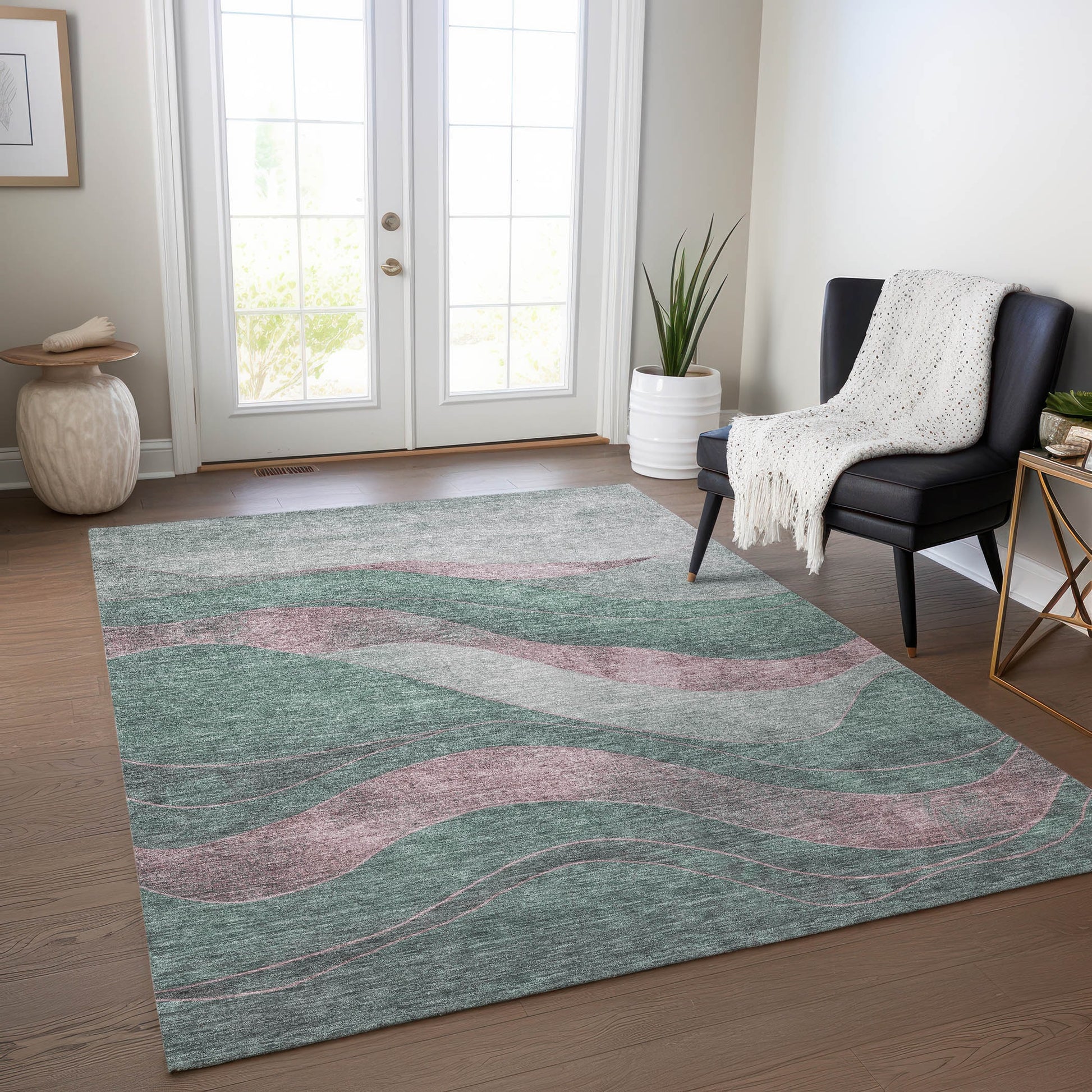 Addison Rugs Chantille ACN1892SA 8 x 10 (ft) Loomed Polyester Sage Rectangular Indoor/Outdoor Geometric Machine washable Pet Friendly Area rug