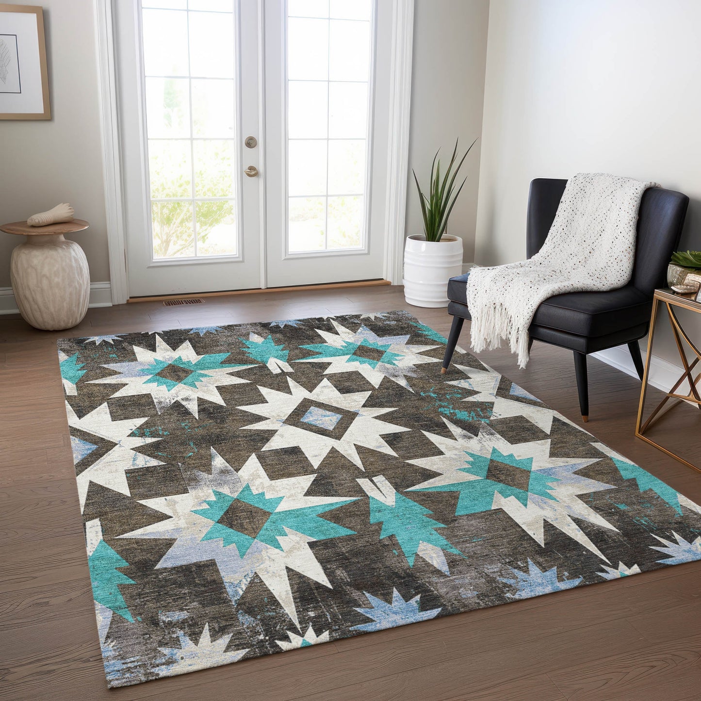 Addison Rugs Chantille ACN1893BR 8 x 10 (ft) Loomed Polyester Brown Rectangular Indoor/Outdoor Geometric Machine washable Pet Friendly Area rug
