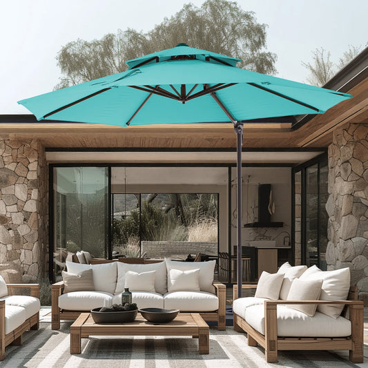 VOUA 13-ft Aluminum Blue Crank Cantilever Patio Umbrella