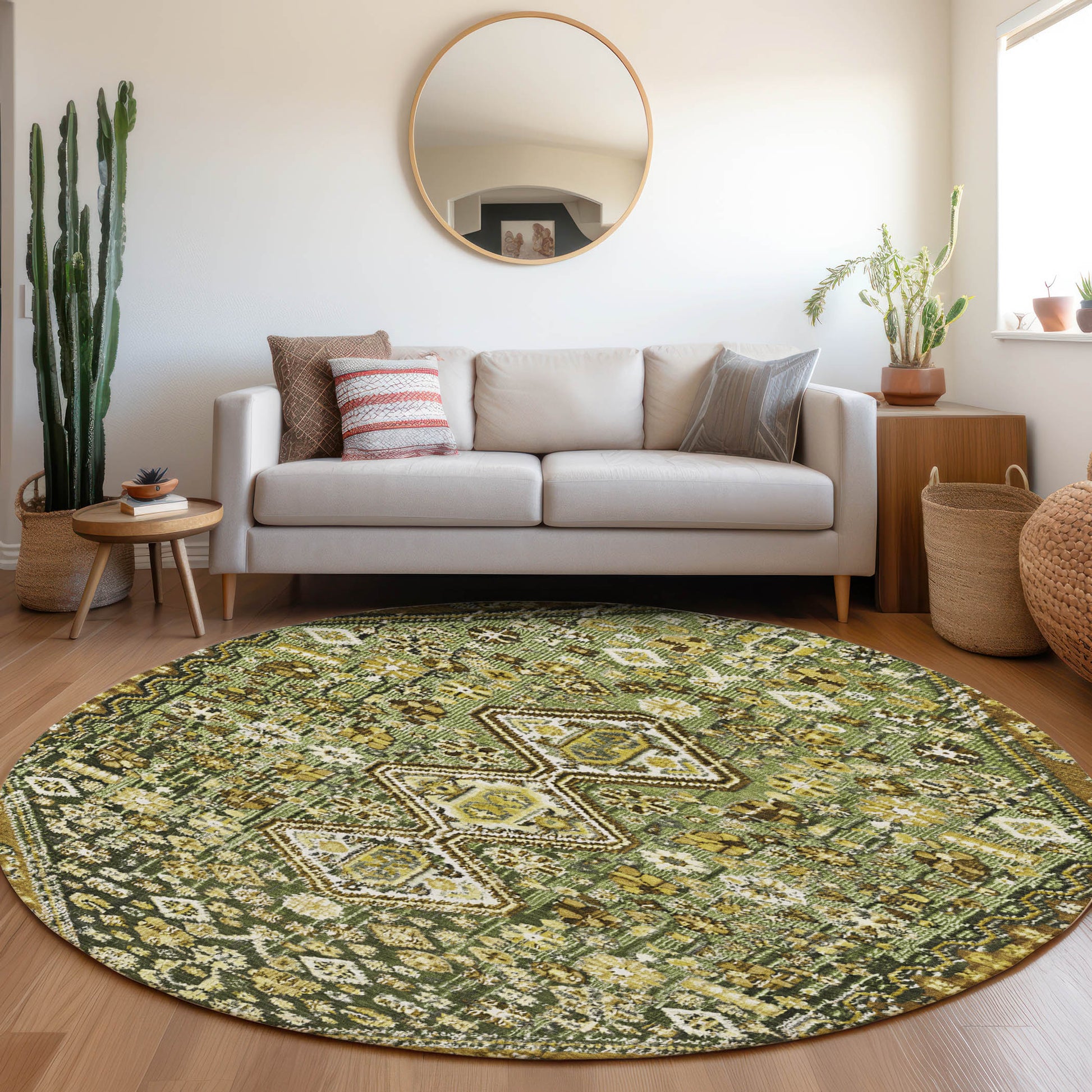 Addison Rugs Chantille ACN1834OL 8 x 8 (ft) Loomed Polyester Olive Round Indoor/Outdoor Geometric Machine washable Pet Friendly Area rug