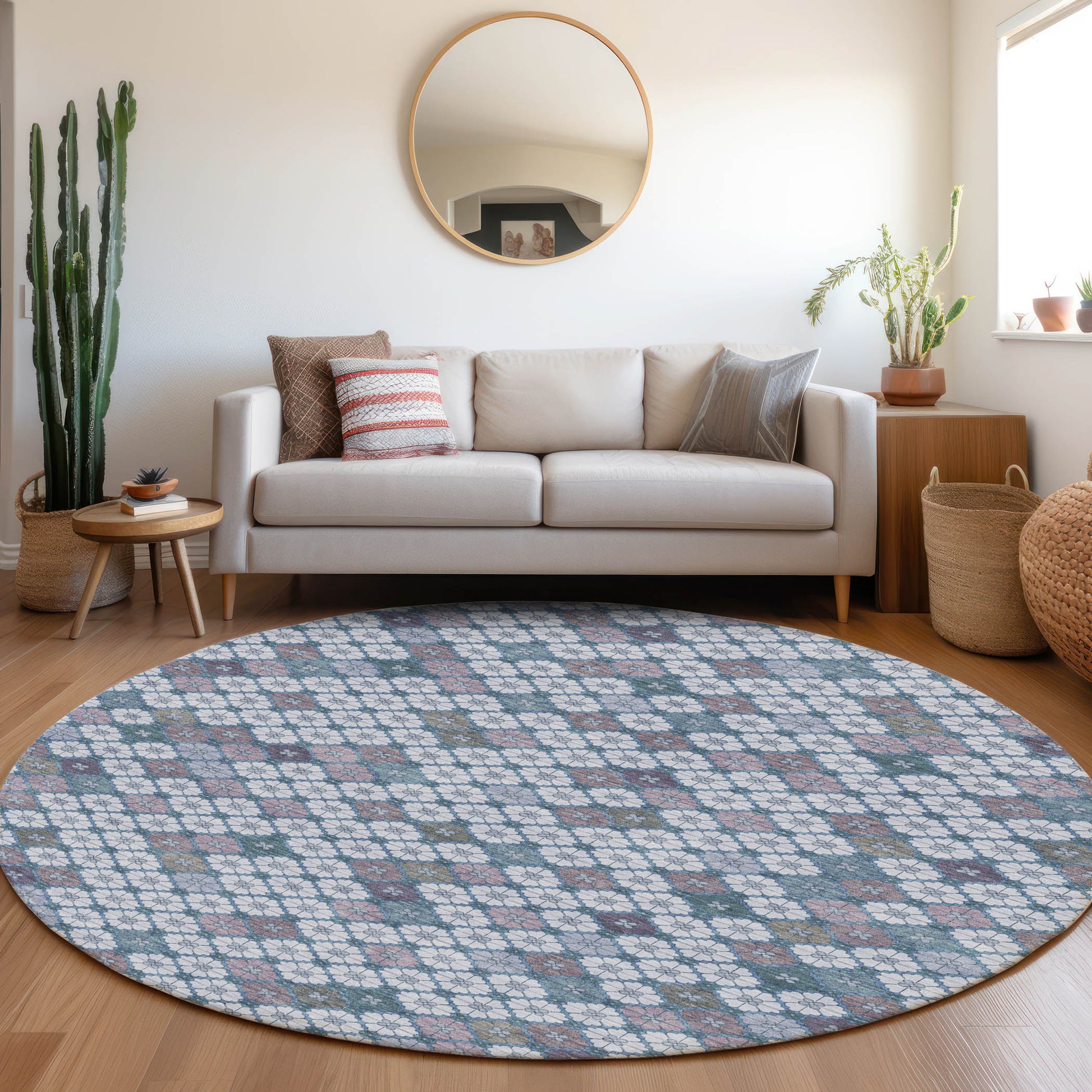 Addison Rugs Chantille ACN1837SK 8 x 8 (ft) Loomed Polyester Sky Round Indoor/Outdoor Geometric Machine washable Pet Friendly Area rug