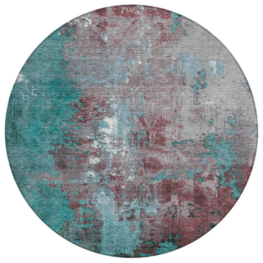 Addison Rugs Chantille ACN1870TQ 8 x 8 (ft) Loomed Polyester Turquoise Round Indoor/Outdoor Geometric Machine washable Pet Friendly Area rug