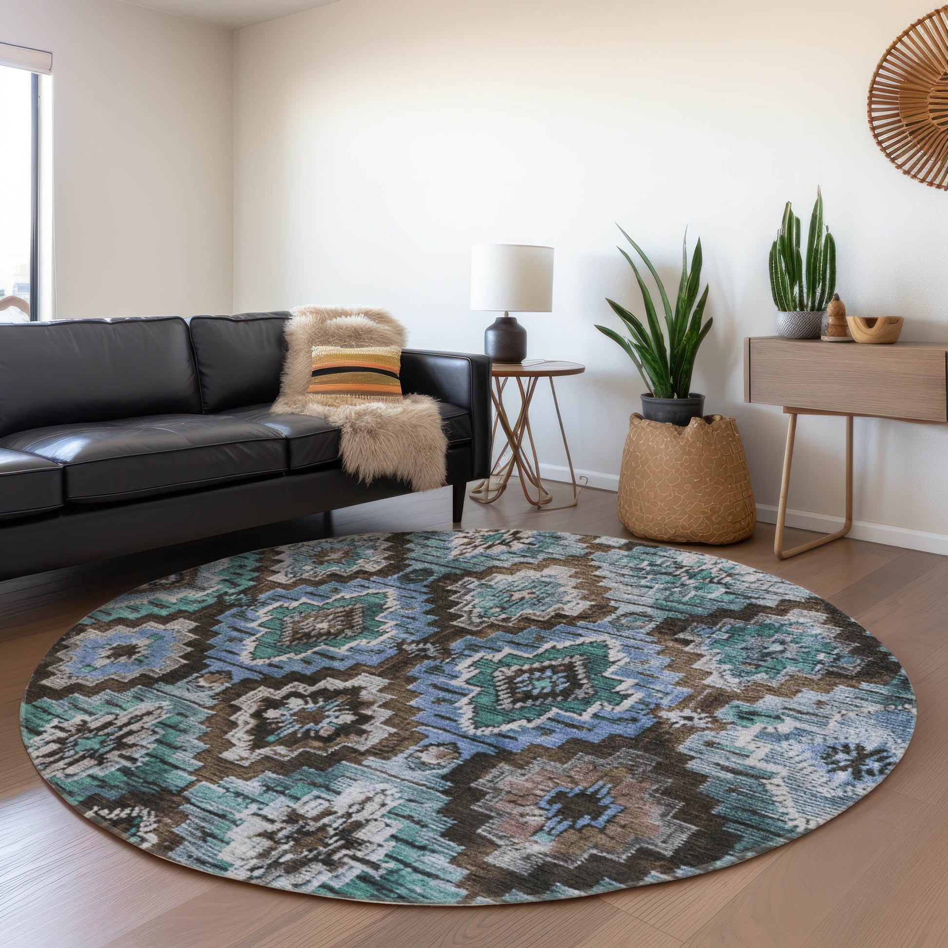 Addison Rugs Chantille ACN1891BR 8 x 8 (ft) Loomed Polyester Brown Round Indoor/Outdoor Geometric Machine washable Pet Friendly Area rug