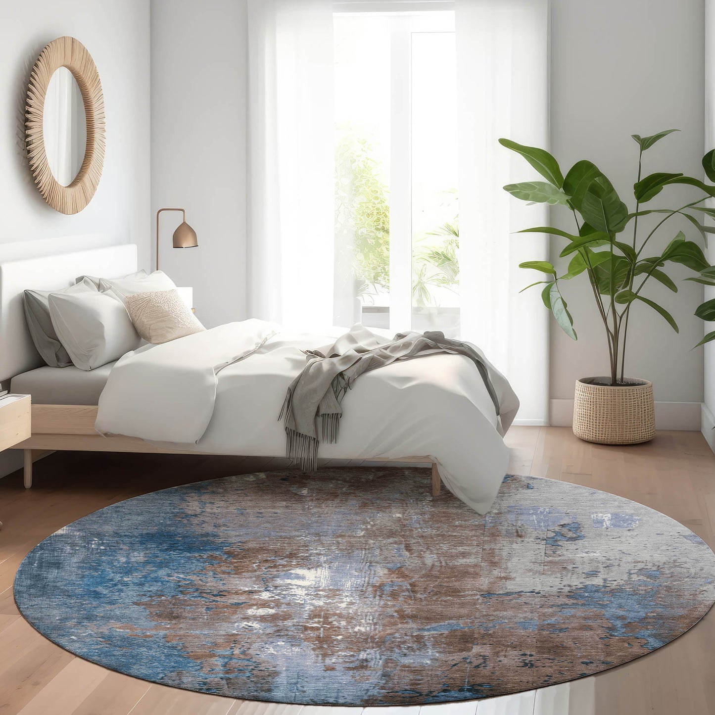 Addison Rugs Chantille ACN1870CF 8 x 8 (ft) Loomed Polyester Coffee Round Indoor/Outdoor Geometric Machine washable Pet Friendly Area rug