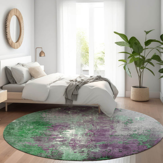 Addison Rugs Chantille ACN1870EM 8 x 8 (ft) Loomed Polyester Emerald Round Indoor/Outdoor Geometric Machine washable Pet Friendly Area rug