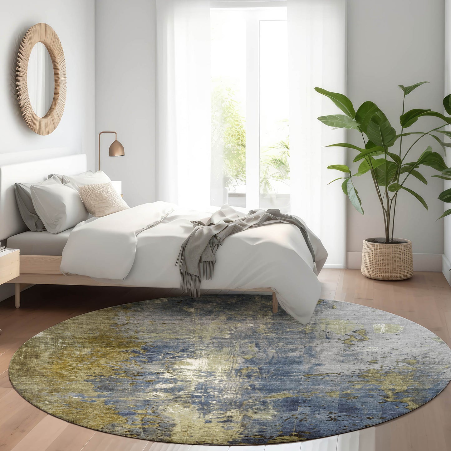 Addison Rugs Chantille ACN1870KH 8 x 8 (ft) Loomed Khaki Round Indoor/Outdoor Geometric Machine washable Pet Friendly Area rug