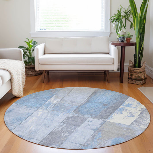 Addison Rugs Chantille ACN1877SK 8 x 8 (ft) Loomed Polyester Sky Round Indoor/Outdoor Geometric Machine washable Pet Friendly Area rug