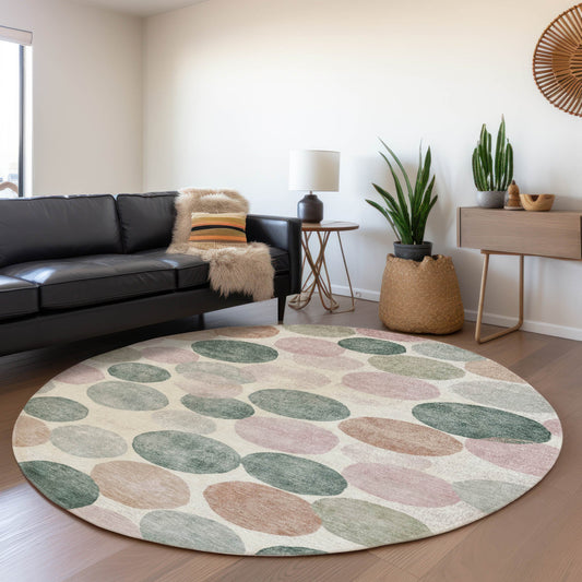 Addison Rugs Chantille ACN1898SM 8 x 8 (ft) Loomed Polyester Salmon Round Indoor/Outdoor Machine washable Pet Friendly Area rug