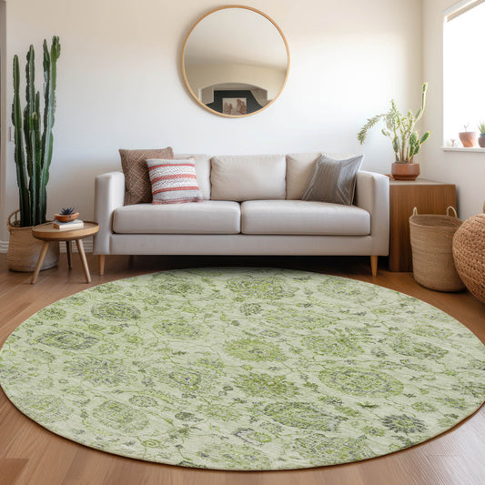 Addison Rugs Chantille ACN1833AL 8 x 8 (ft) Loomed Polyester Aloe Round Indoor/Outdoor Geometric Machine washable Pet Friendly Area rug