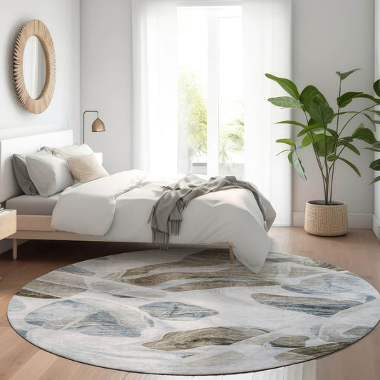 Addison Rugs Chantille ACN1863SK 8 x 8 (ft) Loomed Polyester Sky Round Indoor/Outdoor Geometric Machine washable Pet Friendly Area rug