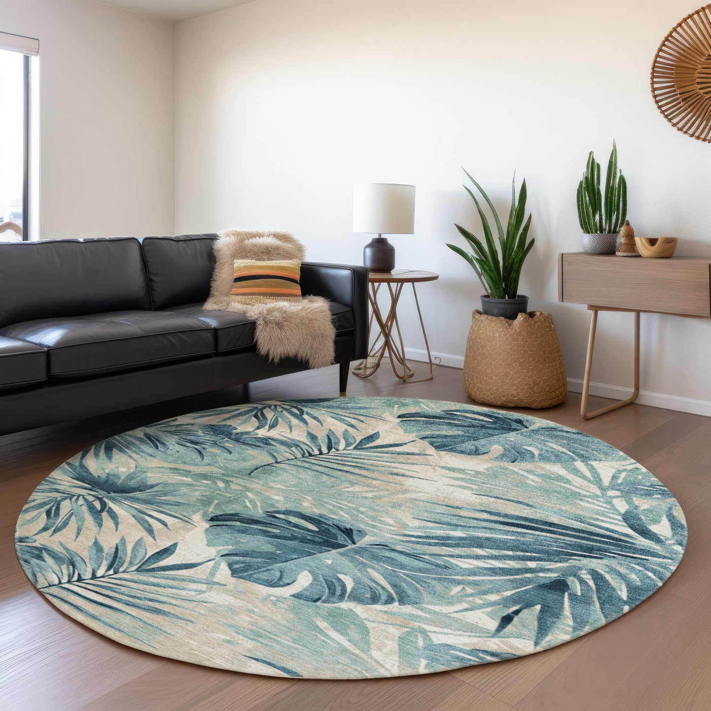 Addison Rugs Chantille ACN1886TE 8 x 8 (ft) Loomed Polyester Teal Round Indoor/Outdoor Geometric Machine washable Pet Friendly Area rug