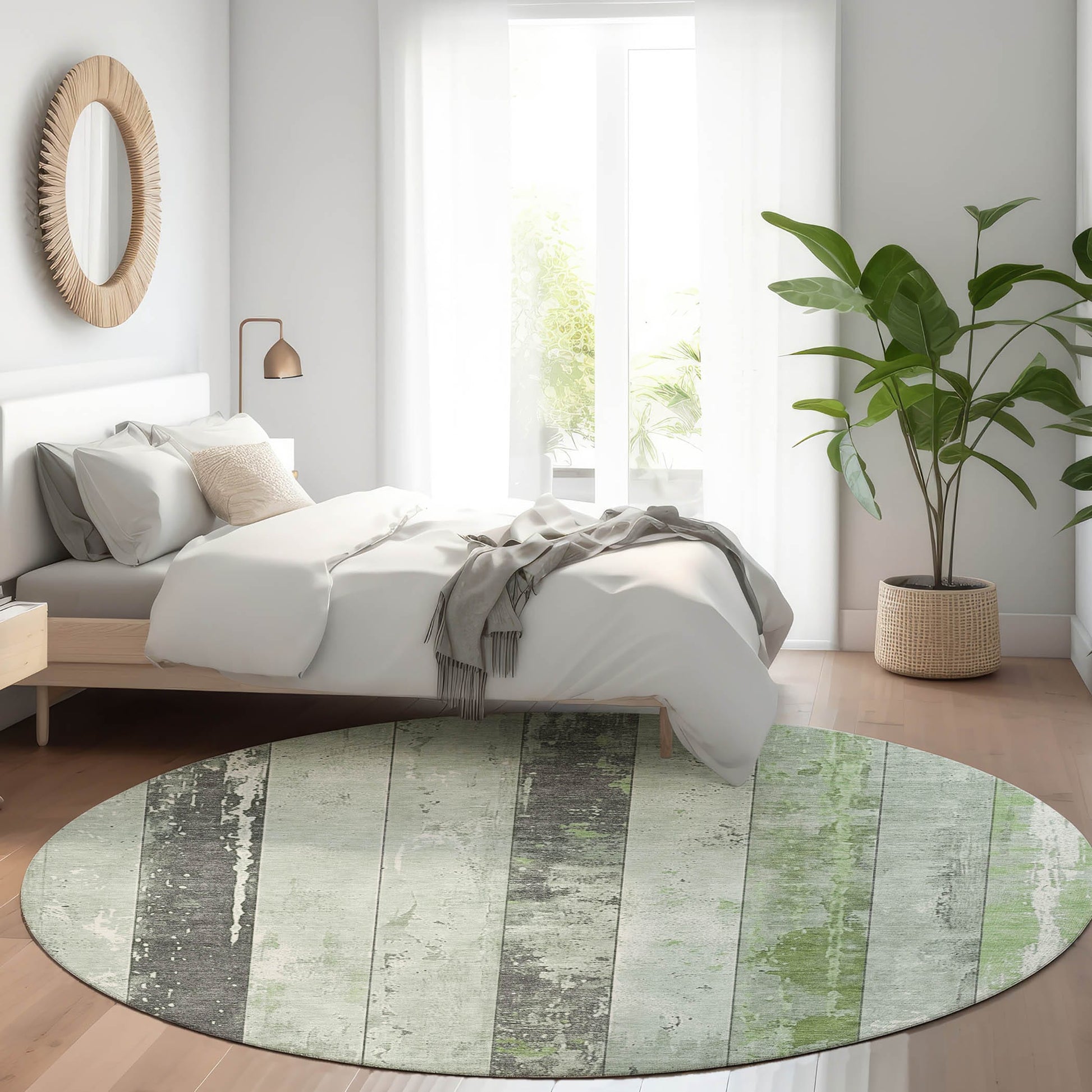 Addison Rugs Chantille ACN1868AL 8 x 8 (ft) Loomed Polyester Aloe Round Indoor/Outdoor Geometric Machine washable Pet Friendly Area rug