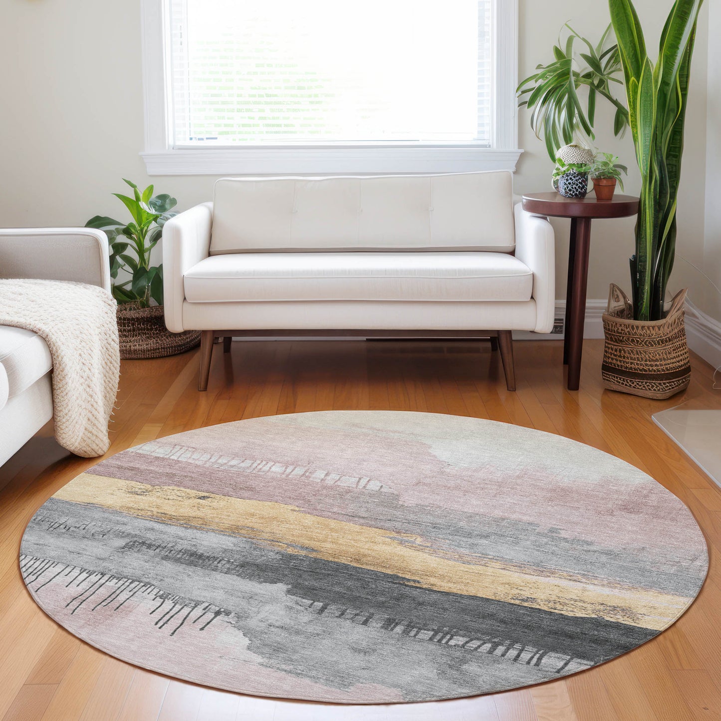 Addison Rugs Chantille ACN1880BL 8 x 8 (ft) Loomed Polyester Blush Round Indoor/Outdoor Geometric Machine washable Pet Friendly Area rug