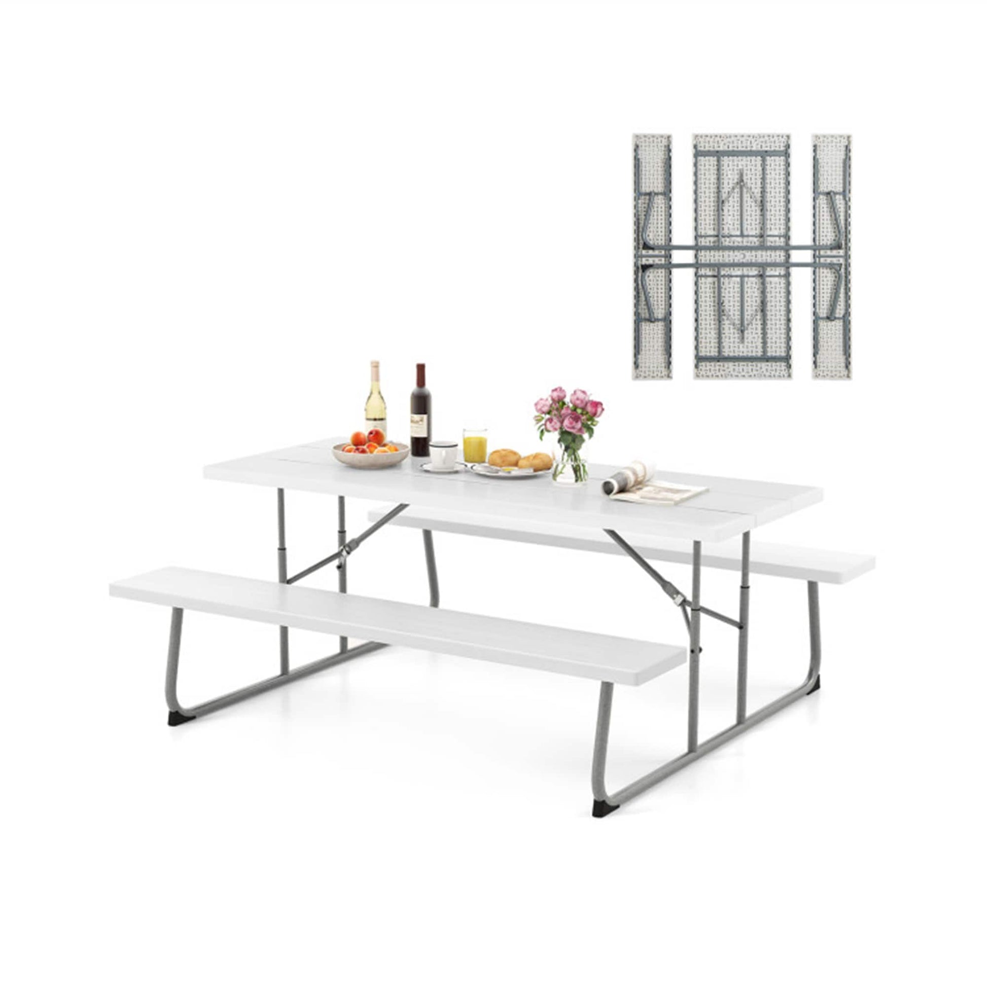 BABOOM 72-in White Resin Rectangle Folding Picnic Table