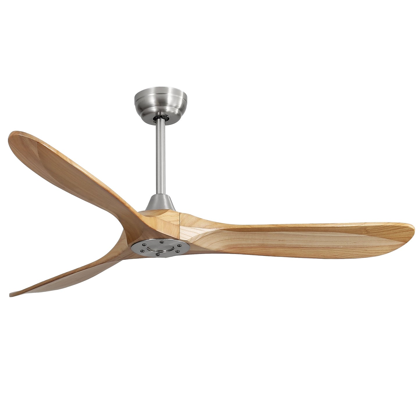SINOFURN 60-in Nickel + Light Brown with Wood Blades Ceiling Fan Without Light 3 -Blade
