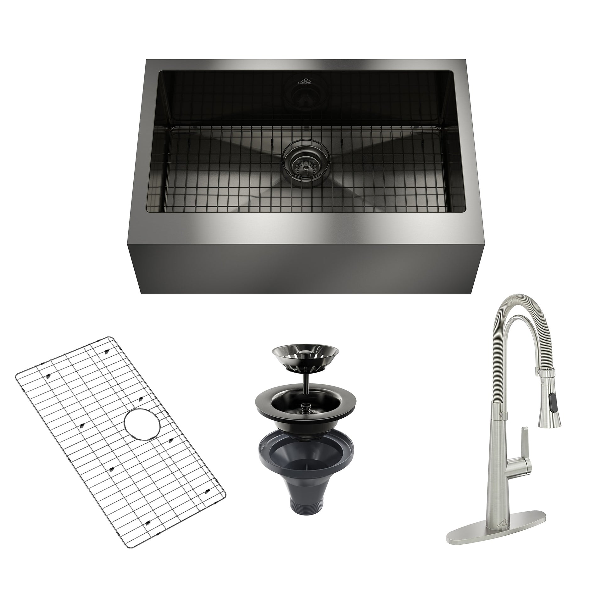 CASAINC Farmhouse apron front 33-in x 22-in Stainless steel Single bowl 18 -Gauge Kitchen Sink All-in-One Kit