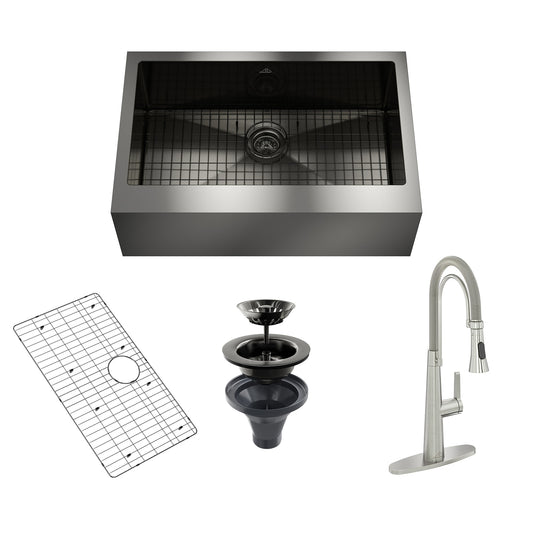 CASAINC Farmhouse apron front 33-in x 22-in Stainless steel Single bowl 18 -Gauge Kitchen Sink All-in-One Kit