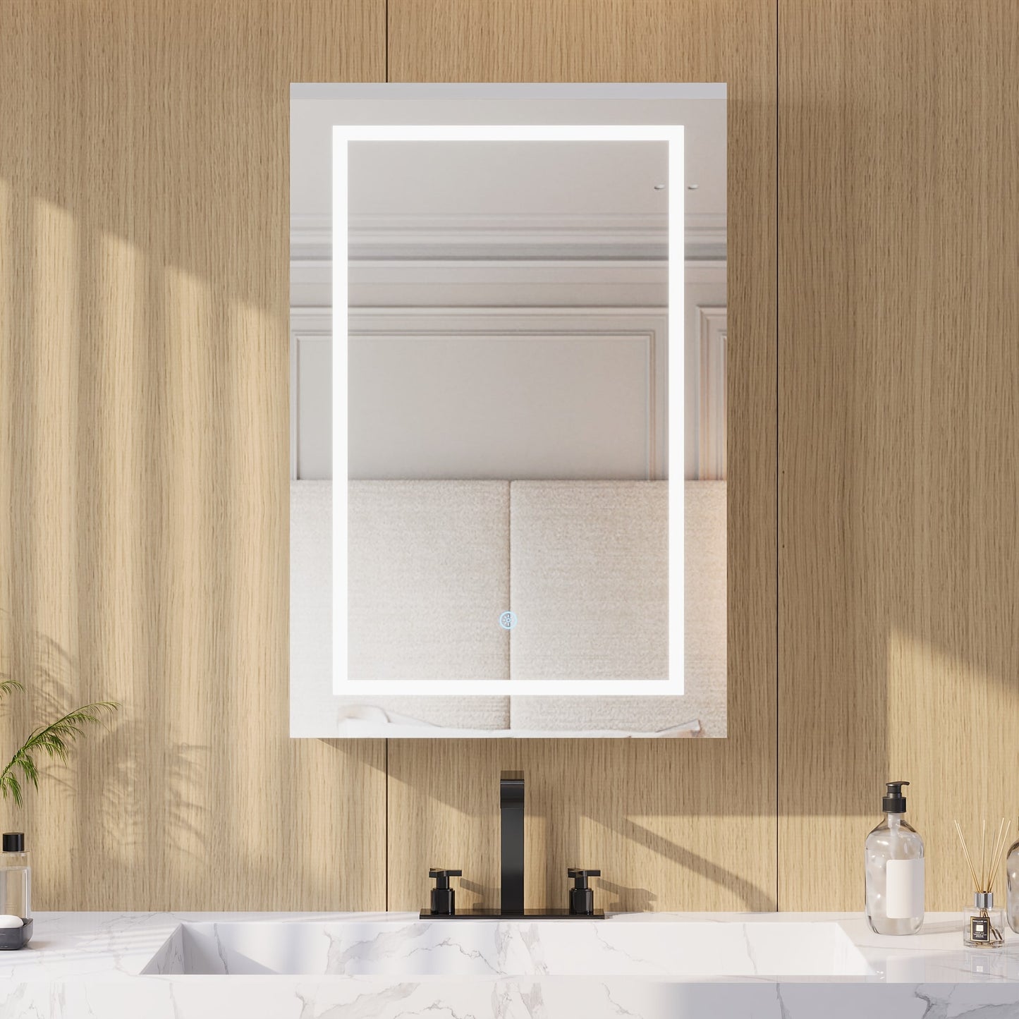 DeerValley 24.02-in x 35.98-in Lighted LED Fog Free Surface Mount Silver Mirrored Rectangle Soft Close Medicine Cabinet