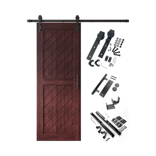 HOMACER 30-in x 80-in Red Mahogany Prefinished Non-standard Pine Wood Solid core Single Barn Door (Hardware Included)