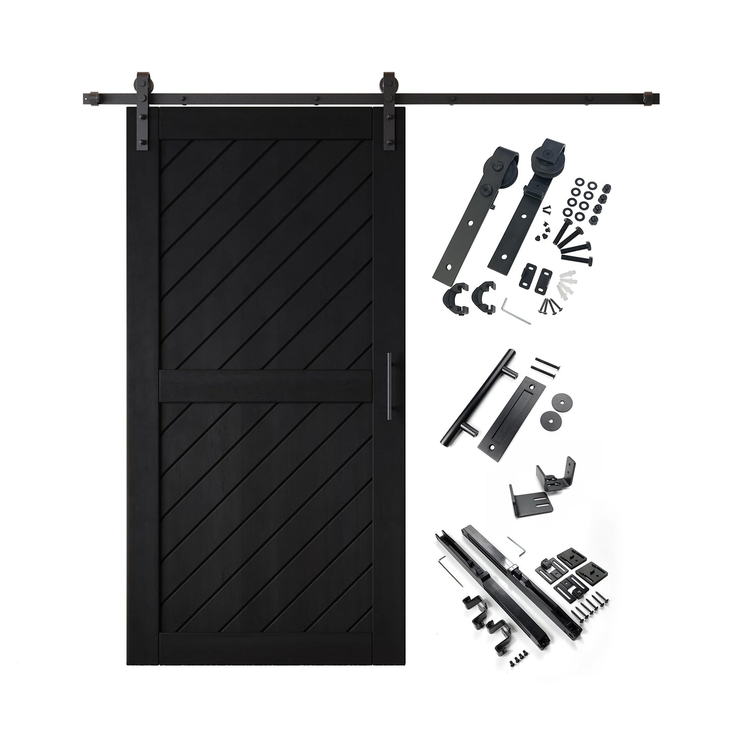 HOMACER 36-in x 80-in Black Prefinished Non-standard Pine Wood Solid core Single Barn Door (Hardware Included)