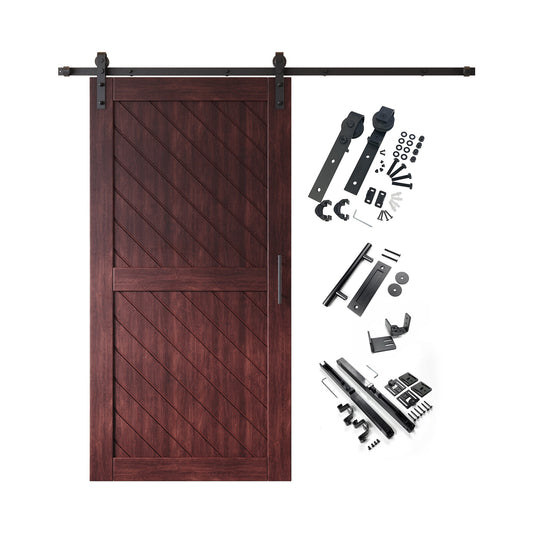 HOMACER 36-in x 80-in Red Mahogany Prefinished Non-standard Pine Wood Solid core Single Barn Door (Hardware Included)