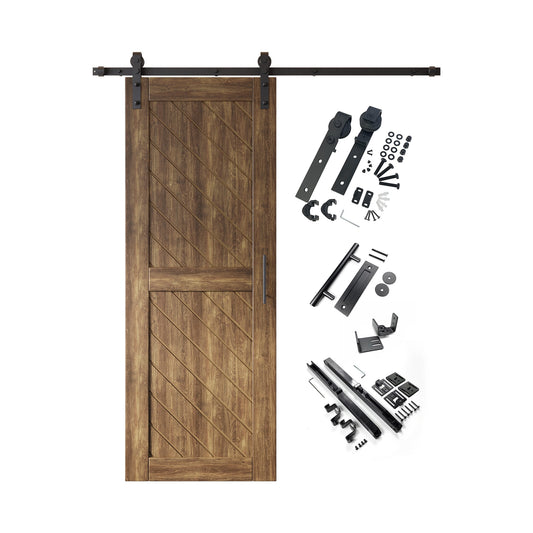 HOMACER 26-in x 80-in Dark Walnut Prefinished Non-standard Pine Wood Solid core Single Barn Door (Hardware Included)