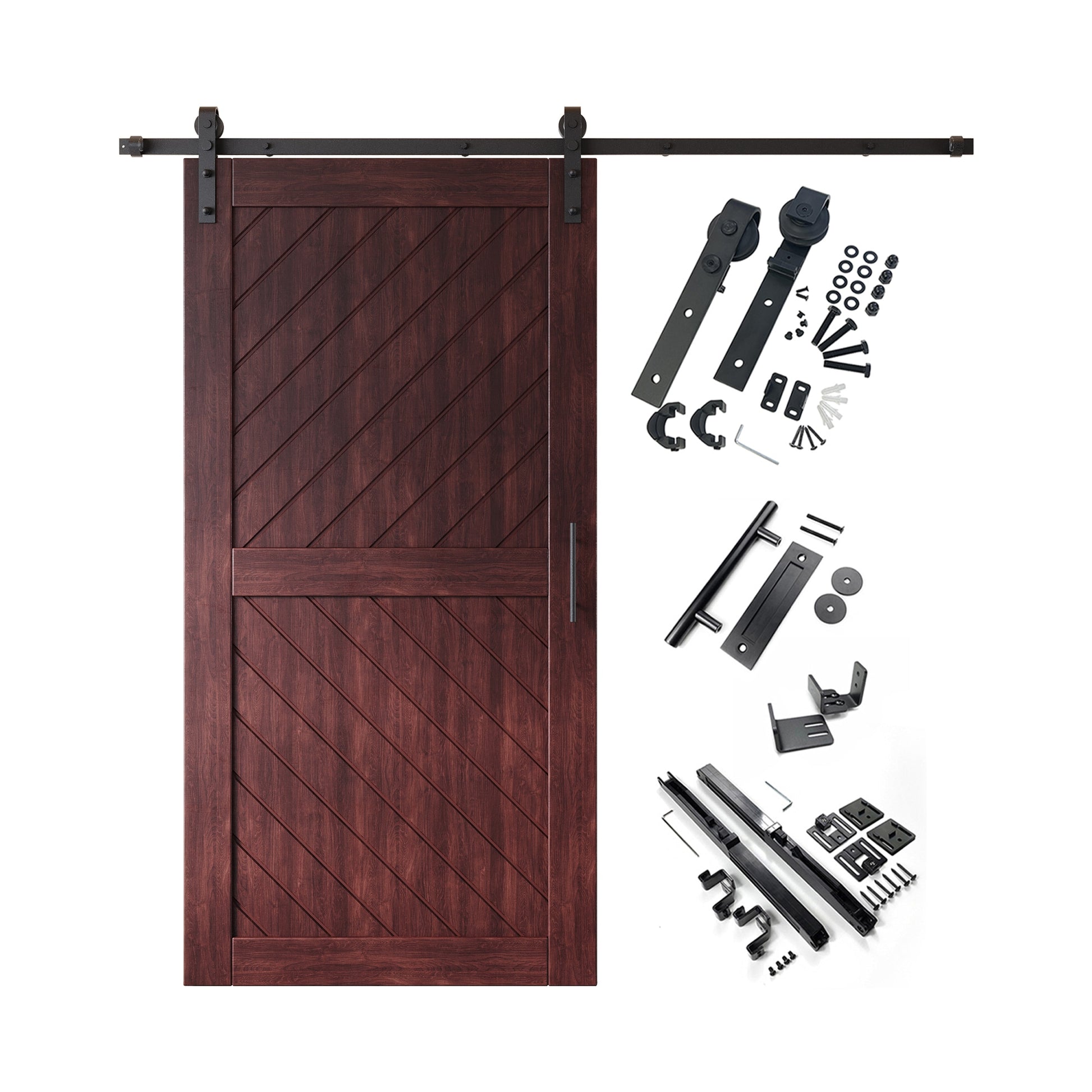 HOMACER 40-in x 80-in Red Mahogany Prefinished Non-standard Pine Wood Solid core Single Barn Door (Hardware Included)