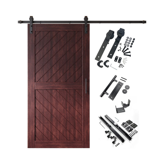 HOMACER 36-in x 80-in Red Mahogany Prefinished Non-standard Pine Wood Solid core Single Barn Door (Hardware Included)
