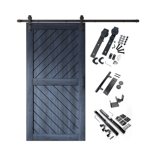 HOMACER 36-in x 80-in Navy Prefinished Non-standard Pine Wood Solid core Single Barn Door (Hardware Included)