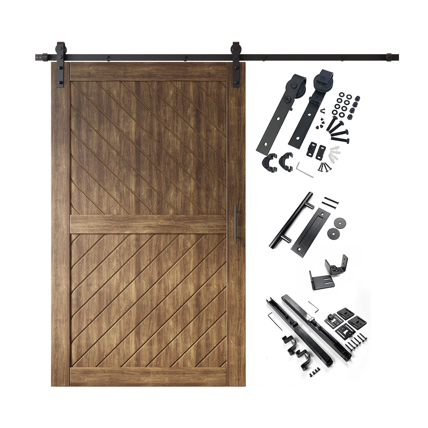 HOMACER 42-in x 80-in Dark Walnut Prefinished Non-standard Pine Wood Solid core Single Barn Door (Hardware Included)