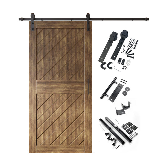 HOMACER 32-in x 84-in Dark Walnut Prefinished Non-standard Pine Wood Solid core Single Barn Door (Hardware Included)