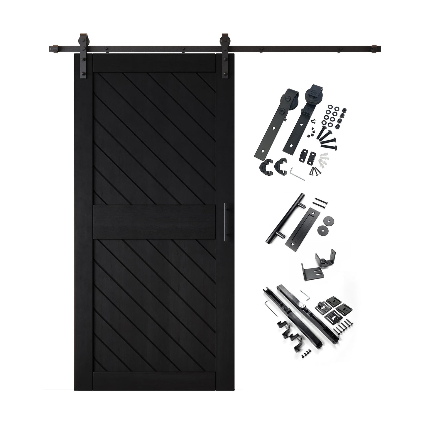 HOMACER 32-in x 84-in Black Prefinished Non-standard Pine Wood Solid core Single Barn Door (Hardware Included)