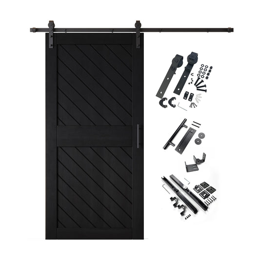 HOMACER 32-in x 84-in Black Prefinished Non-standard Pine Wood Solid core Single Barn Door (Hardware Included)