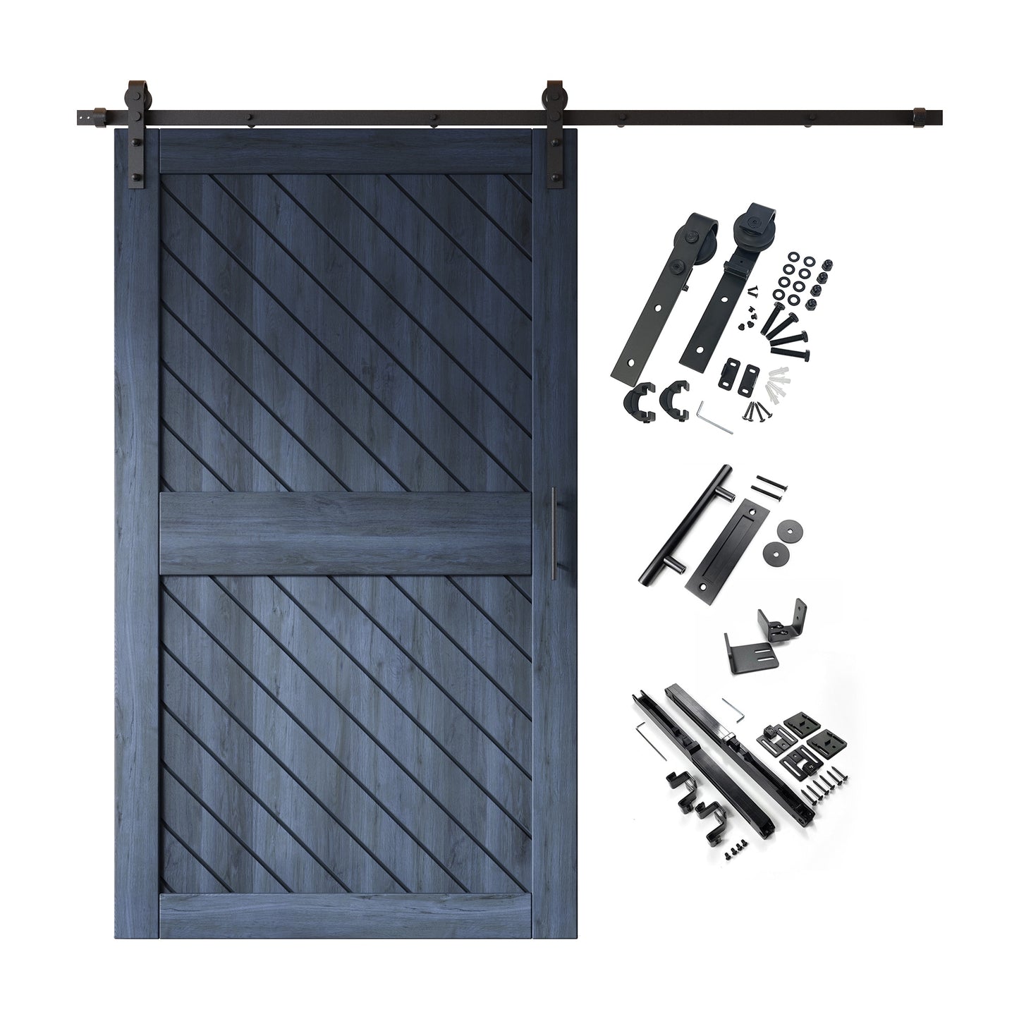 HOMACER 42-in x 84-in Navy Prefinished Non-standard Pine Wood Solid core Single Barn Door (Hardware Included)