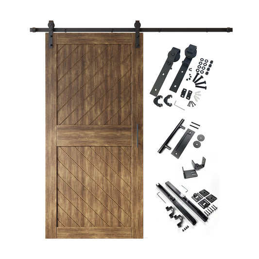 HOMACER 36-in x 84-in Dark Walnut Prefinished Non-standard Pine Wood Solid core Single Barn Door (Hardware Included)