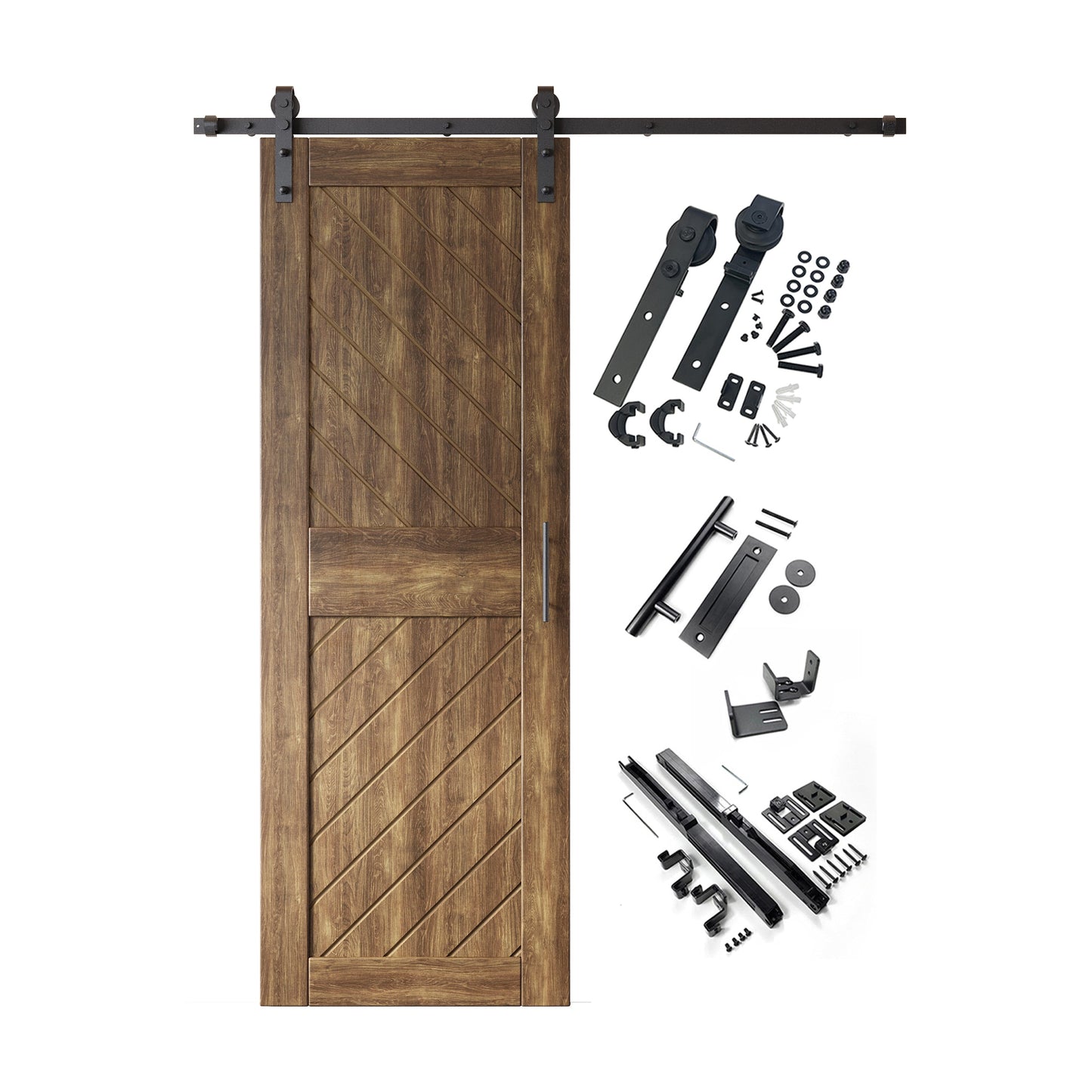 HOMACER 30-in x 84-in Dark Walnut Prefinished Non-standard Pine Wood Solid core Single Barn Door (Hardware Included)