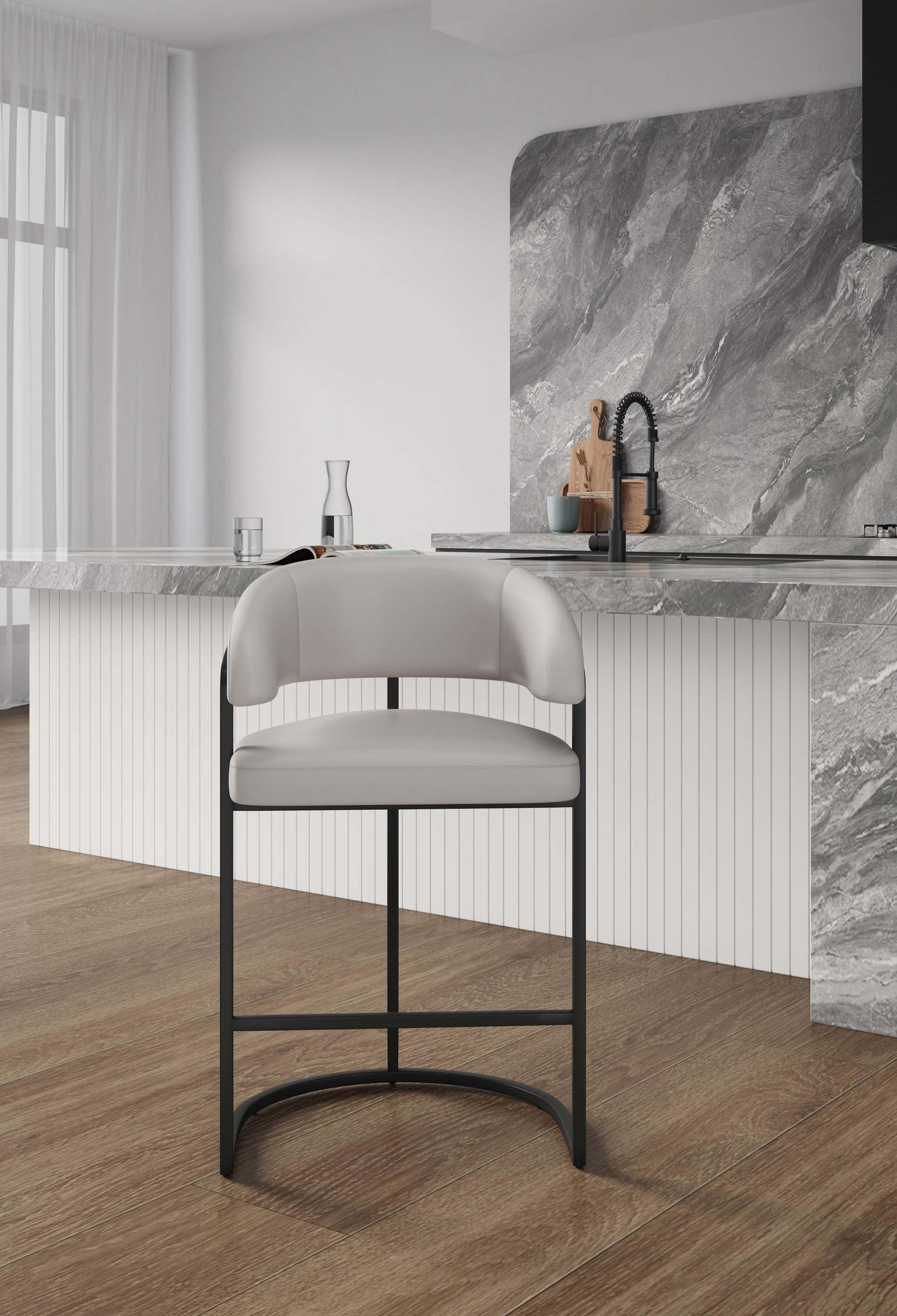 Manhattan Comfort Light Grey 26.8-in H Counter height Upholstered Metal Bar Stool