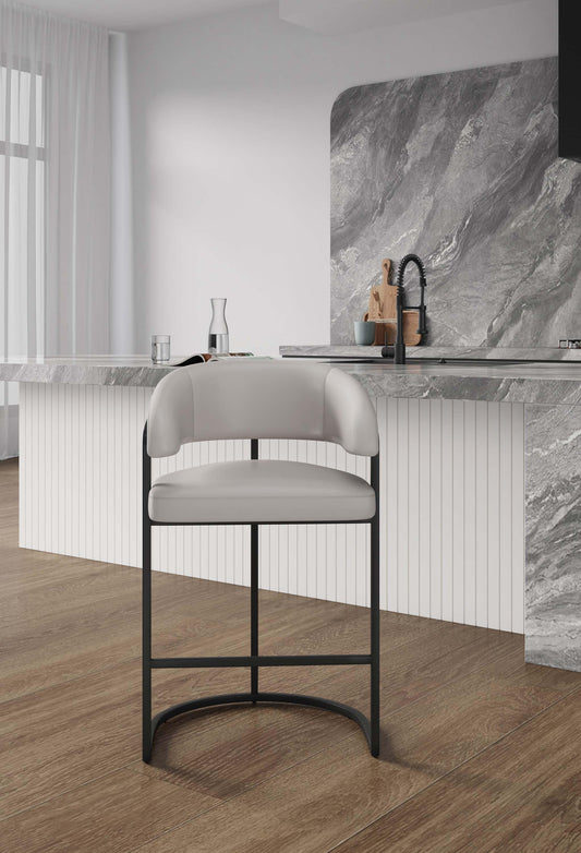 Manhattan Comfort Light Grey 26.8-in H Counter height Upholstered Metal Bar Stool