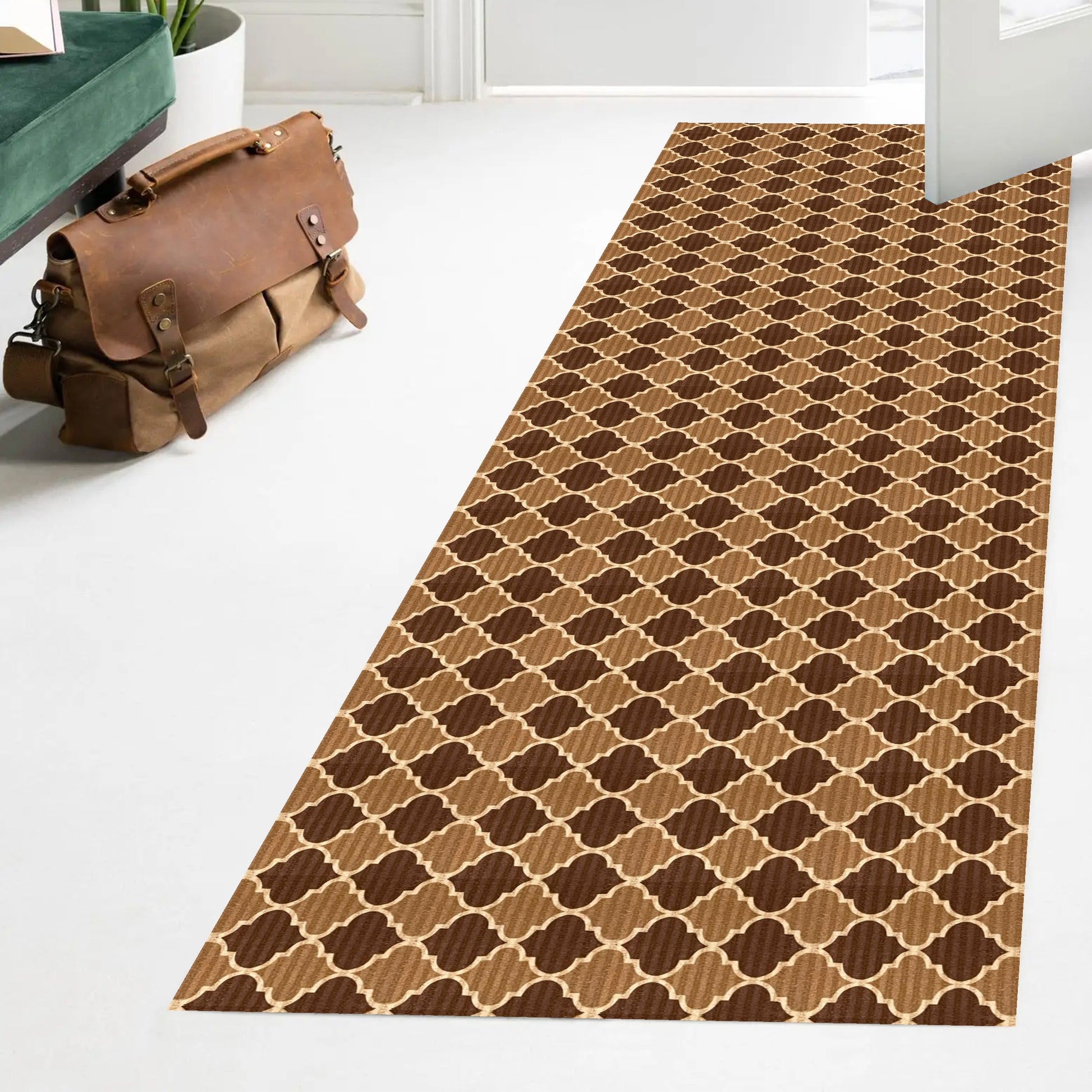 Playa Rug Extra Long Non-Slip Custom Cut Carpet for Hallway 3 x 41 (ft) Loomed Polyester Trellis-Beige Rectangular Indoor/Outdoor Trellis House Wahable Pet Friendly Runner rug