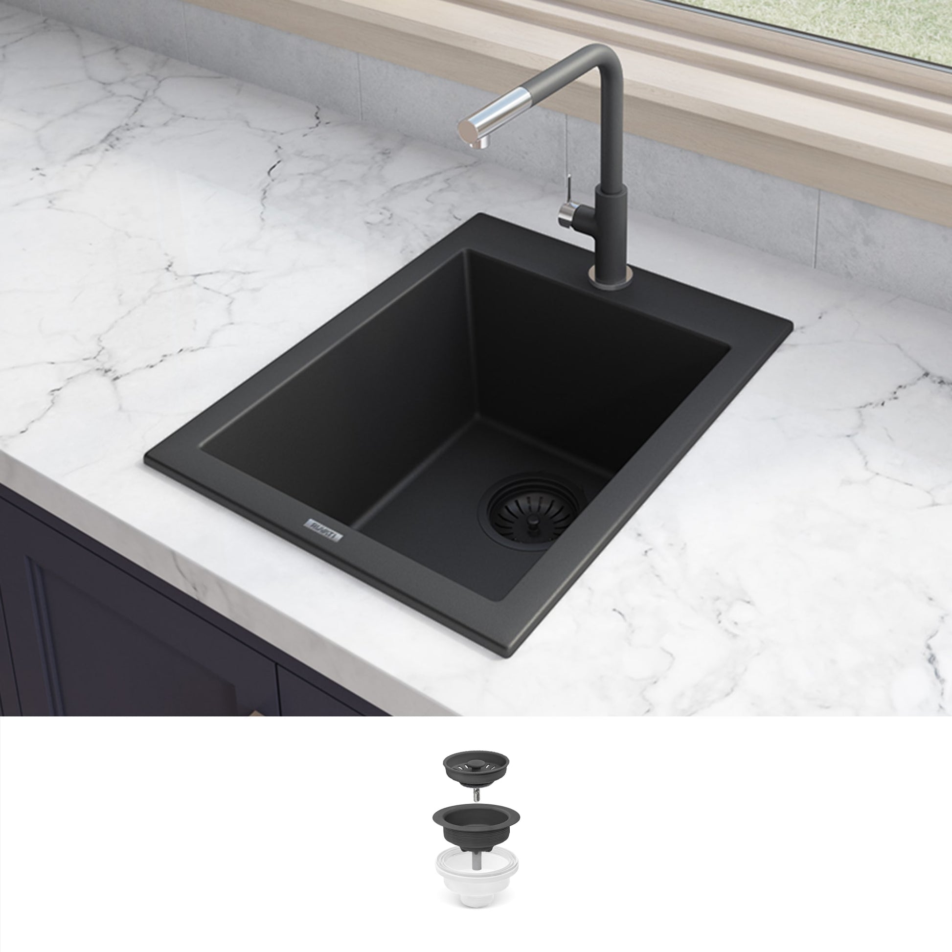 Ruvati epiGranite Drop-in 18.5-in x 20-in Composite Single bowl Kitchen Sink