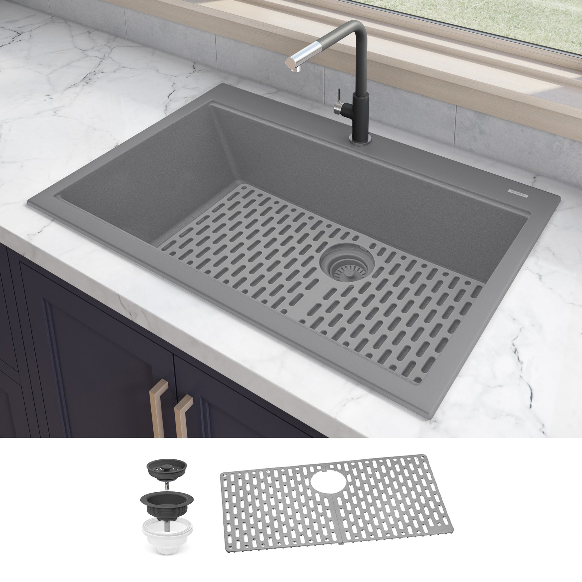 Ruvati epiGranite Drop-in 33-in x 22-in Composite Single bowl Kitchen Sink