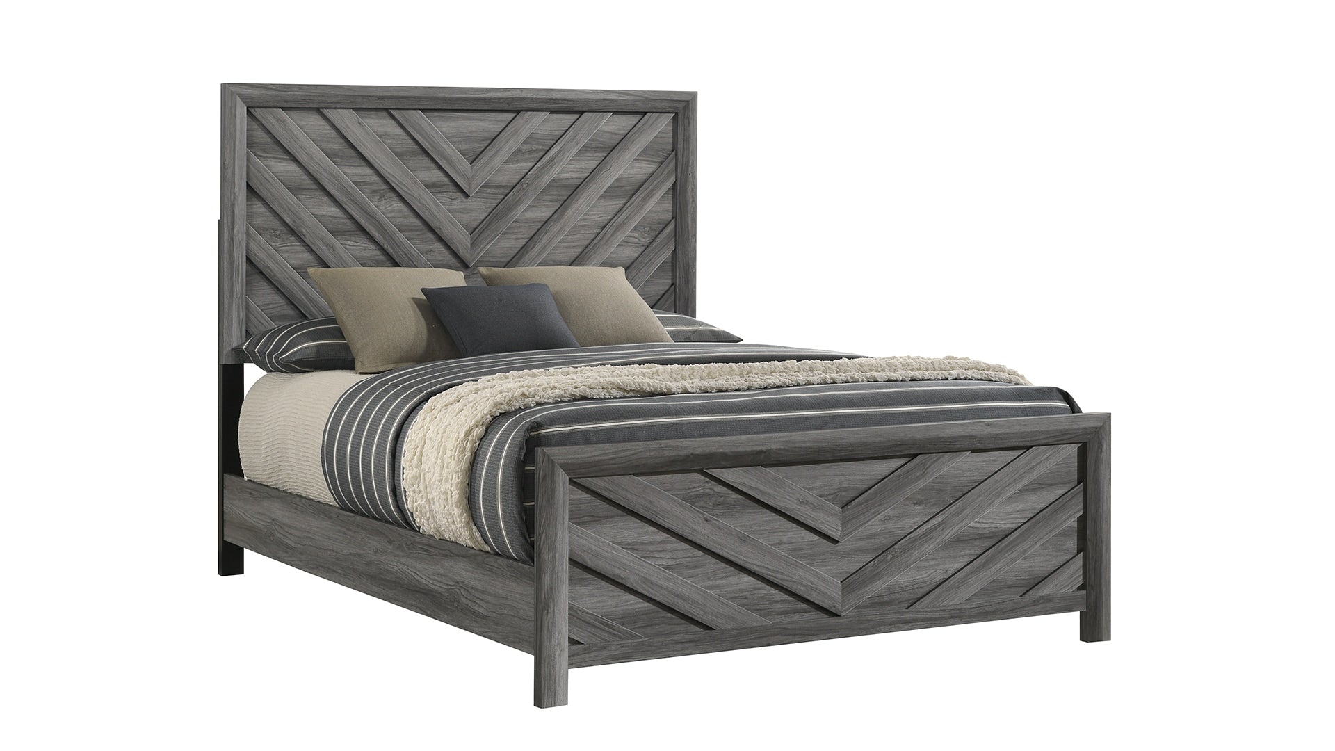 Galaxy King Gray Wood Panel Bed with Headboard