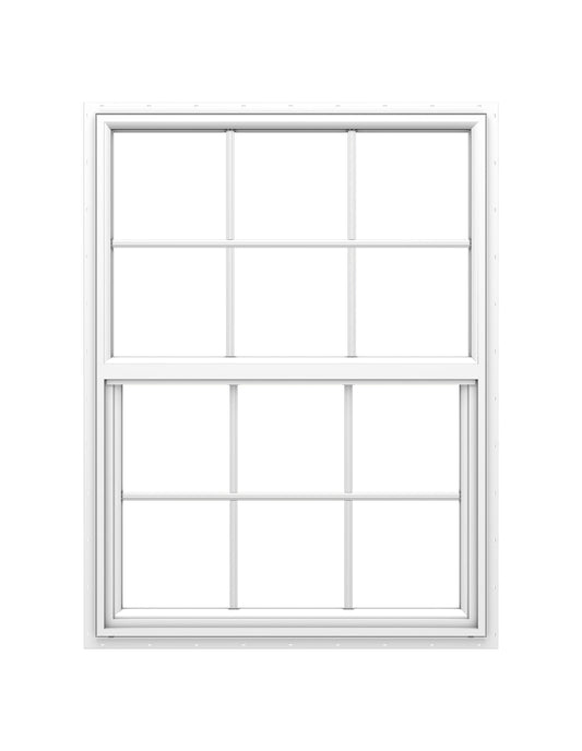 Pella 150 Series West 35-1/2-in x 59-1/2-in White Exterior Vinyl New Construction Single Hung Window Low-E argon Double Pane Glass with Grids, (Half Screen Included)