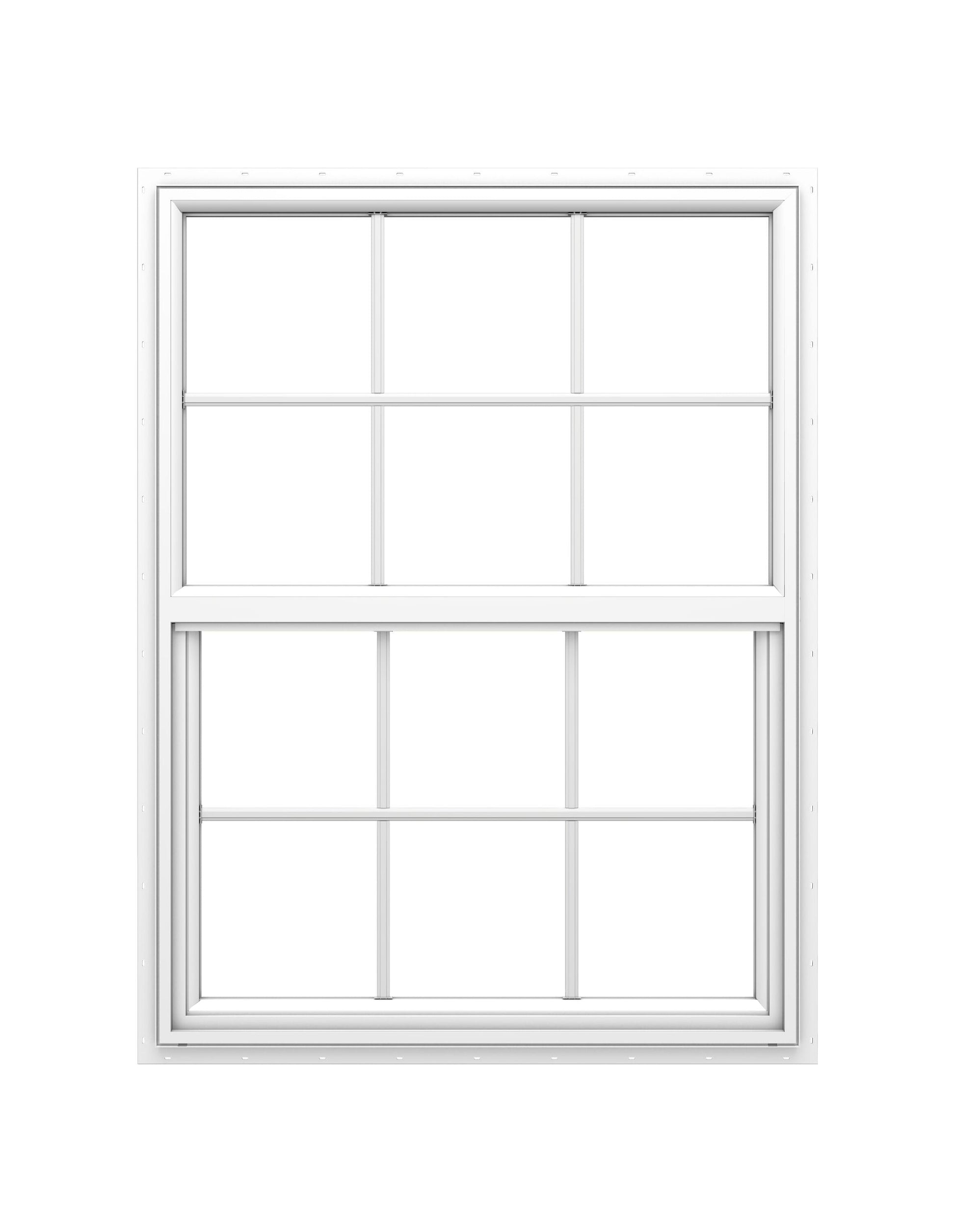 Pella 150 Series West 35-1/2-in x 47-1/2-in White Exterior Vinyl New Construction Single Hung Window Low-E argon Double Pane Glass with Grids, (Half Screen Included)